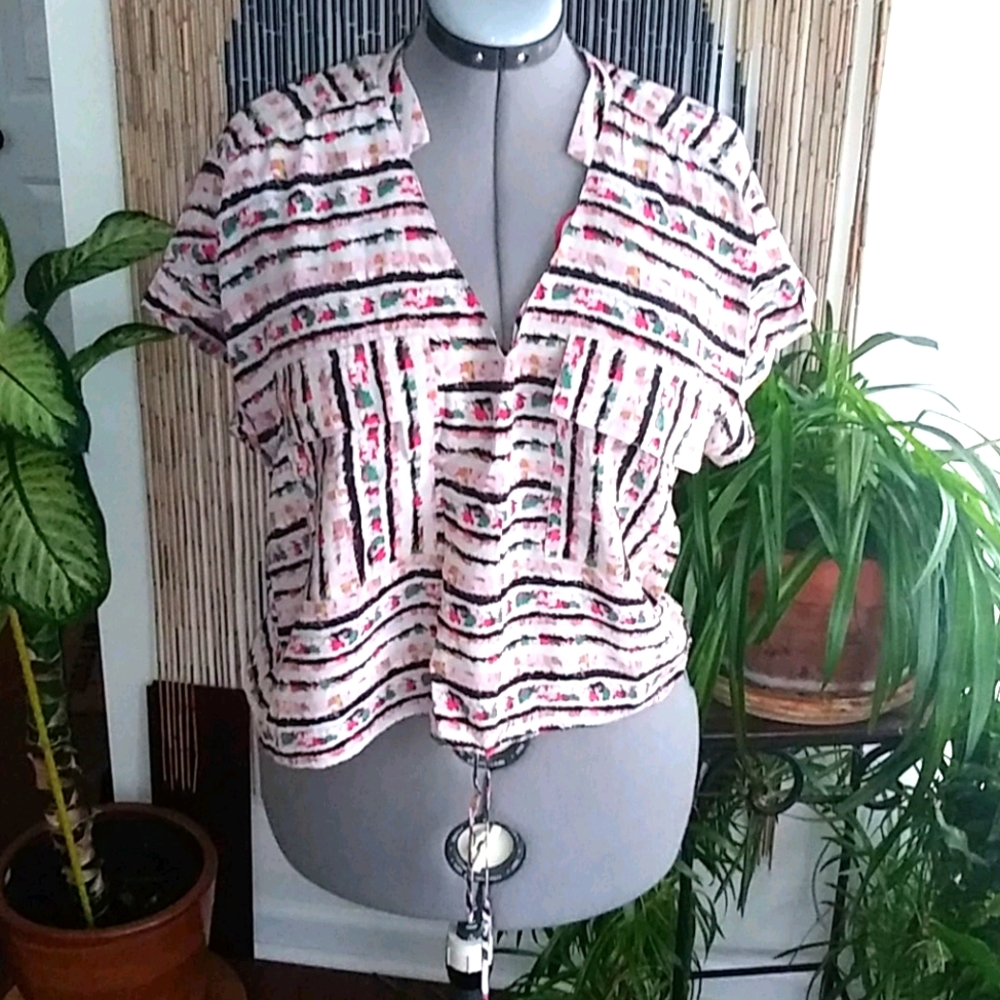 BCBG Mac Azaria silk white/pink print top SZ S